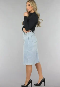 Midi Denim Rok met Studs en Riempje