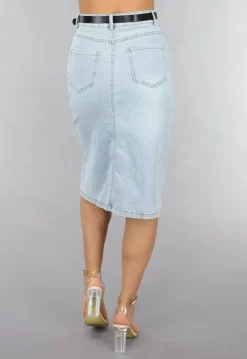 Midi Denim Rok met Studs en Riempje