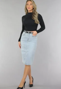 Midi Denim Rok met Studs en Riempje