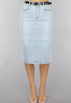 Midi Denim Rok met Studs en Riempje