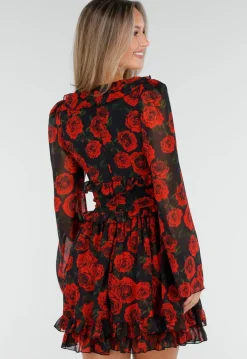 Mini Jurk met Lange Mouwen en Bloemenprint