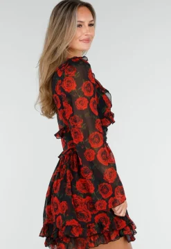 Mini Jurk met Lange Mouwen en Bloemenprint