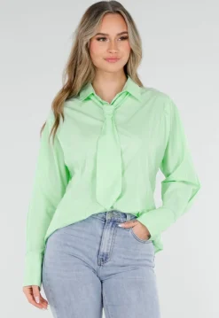 Mintgroene Blouse met Stropdas en Lange Mouwen