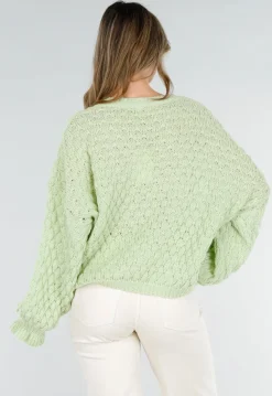Mintgroene Gebreide Trui met V Hals