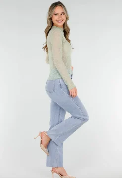Mintgroene Kanten Top met Lange Mouwen en Stretch