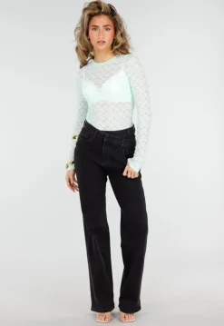 Mintgroene Mesh Body met Lange Mouwen met Stretch