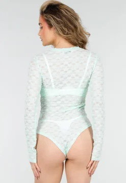 Mintgroene Mesh Body met Lange Mouwen met Stretch