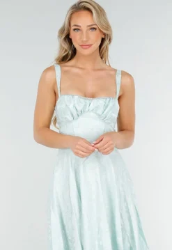 Mintgroene Midi Jurk met Brede Bandjes en Licht Glanzend Motief