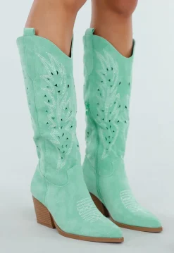 Mintgroene Suèdelook Cowboylaarzen