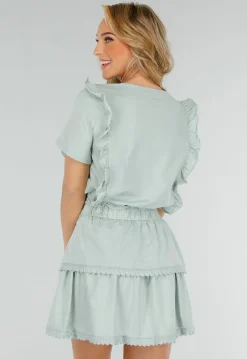 Mintgroene Two Piece Set met Ruches en Embroidery details
