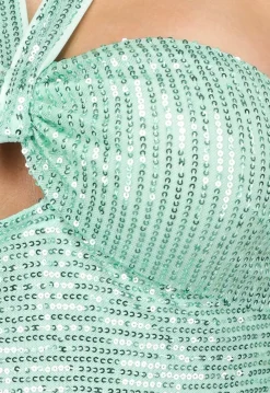 Mintkleurige Halter Galajurk met Pailletten