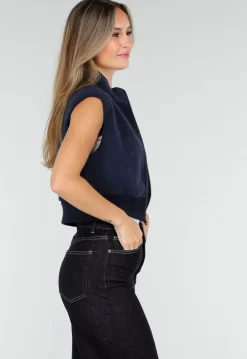 Mouwloos Vest in Donkerblauw met Hoge Kraag