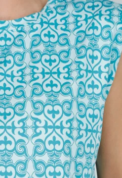 Mouwloze Azuurblauwe Stretch Loose Fit Top met Barokprint en Schoudervulling