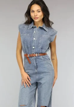 Mouwloze Denim Jumpsuit met Riem