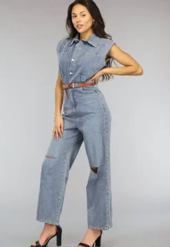 Mouwloze Denim Jumpsuit met Riem