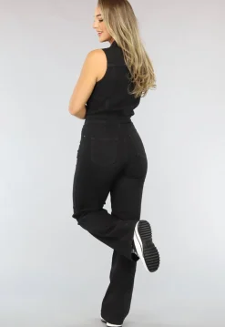 Mouwloze Zwarte Spijkerstof Jumpsuit