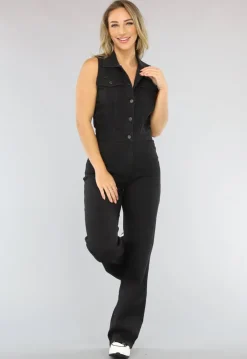 Mouwloze Zwarte Spijkerstof Jumpsuit