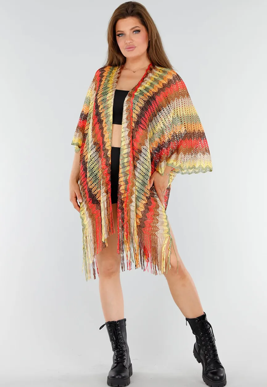 Multicolor Gehaakte Cover-Up met Zigzag en Franjes