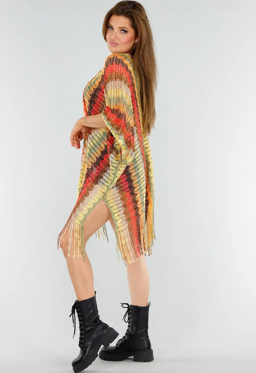 Multicolor Gehaakte Cover-Up met Zigzag en Franjes