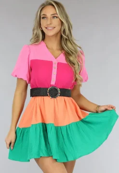Multicolor Mousseline Blouse Jurk