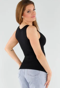 Naadloze Shaping Top in Zwart met Hoge Halslijn