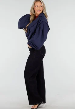 Navy Korte Suède Trenchcoat met Pofmouwen