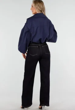 Navy Korte Suède Trenchcoat met Pofmouwen