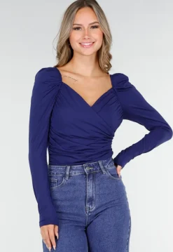 Navy Overslag Top van Stretchstof