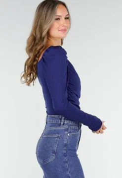 Navy Overslag Top van Stretchstof