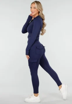 Navy 2-Piece met Cargolegging en Getailleerde Rits-Top