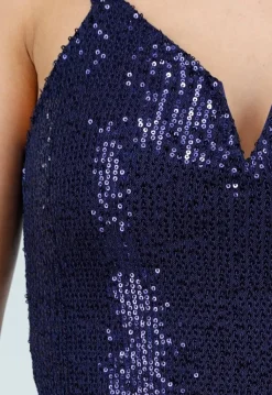 Navy Sequin Bodysuit met Diepe V-Hals en Pailletten