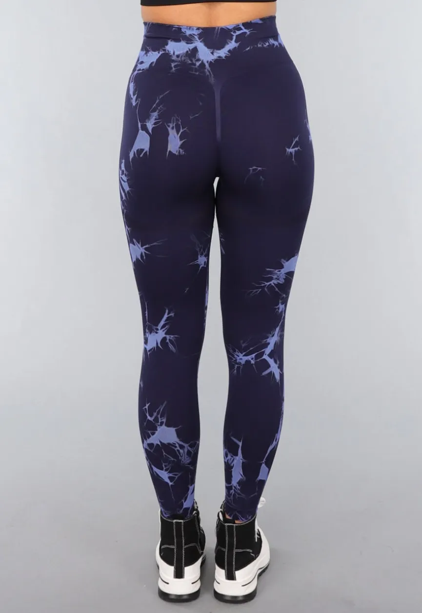 Navy Sportlegging met Tie Dye Print