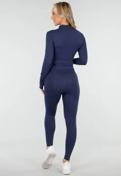 Navy Stretch Sportset met Strakke Legging en Vestje