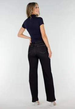 Navy Stretch Top met Col en Korte Mouwen