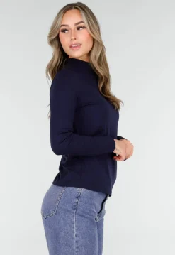 Navy Top met Stretch Lange Mouw