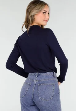 Navy Top met Stretch Lange Mouw