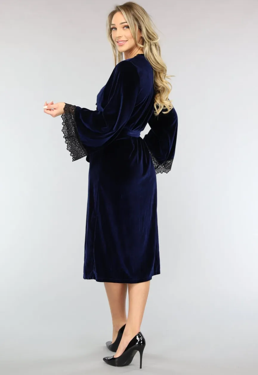 Navy Velours Kamerjas met Zwart Kant