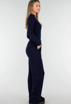 Navy Zachte Stretch Broek met Rechte Pijpen