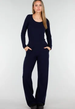 Navy Zachte Stretch Broek met Rechte Pijpen