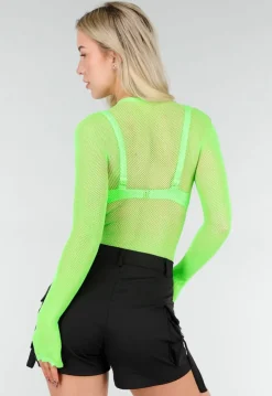 Neon Groene Mesh Fishnet Body met Stretch