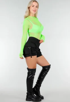 Neon Groene Mesh Fishnet Body met Stretch