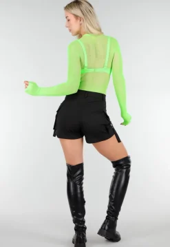 Neon Groene Mesh Fishnet Body met Stretch