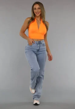 Neon Oranje Halter Top met Strikdetail