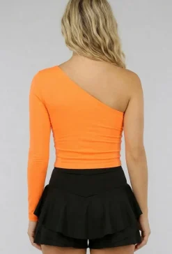 Neon Oranje Top met One Shoulder