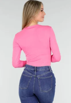 Neon Roze Body met Lange Mouwen en Stretch