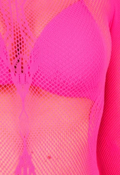 Neon Roze Mesh Fishnet Body met Slangenprint