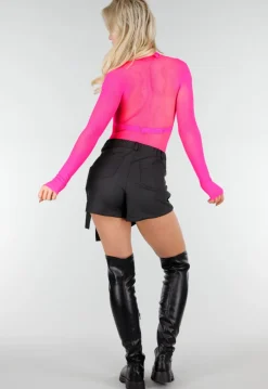 Neon Roze Mesh Fishnet Body met Slangenprint