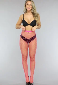 Neon Roze Netpanty met Grote Fishnet