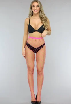Neon Roze Panty met Extra Grote Fishnet
