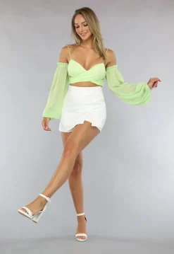 Off Shoulder Chiffon Topje in Lichtgroen